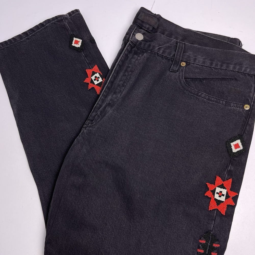Polo Ralph Lauren 34R Black Avery Beaded Boyfriend Jeans Aztec Southwestern